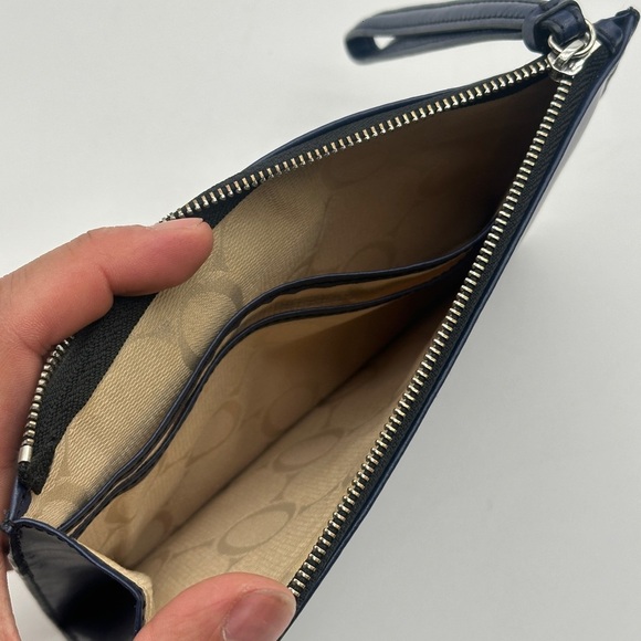 Blue Leather Oroton Zip Pouch with Wrist Strap - Picture 4 of 8